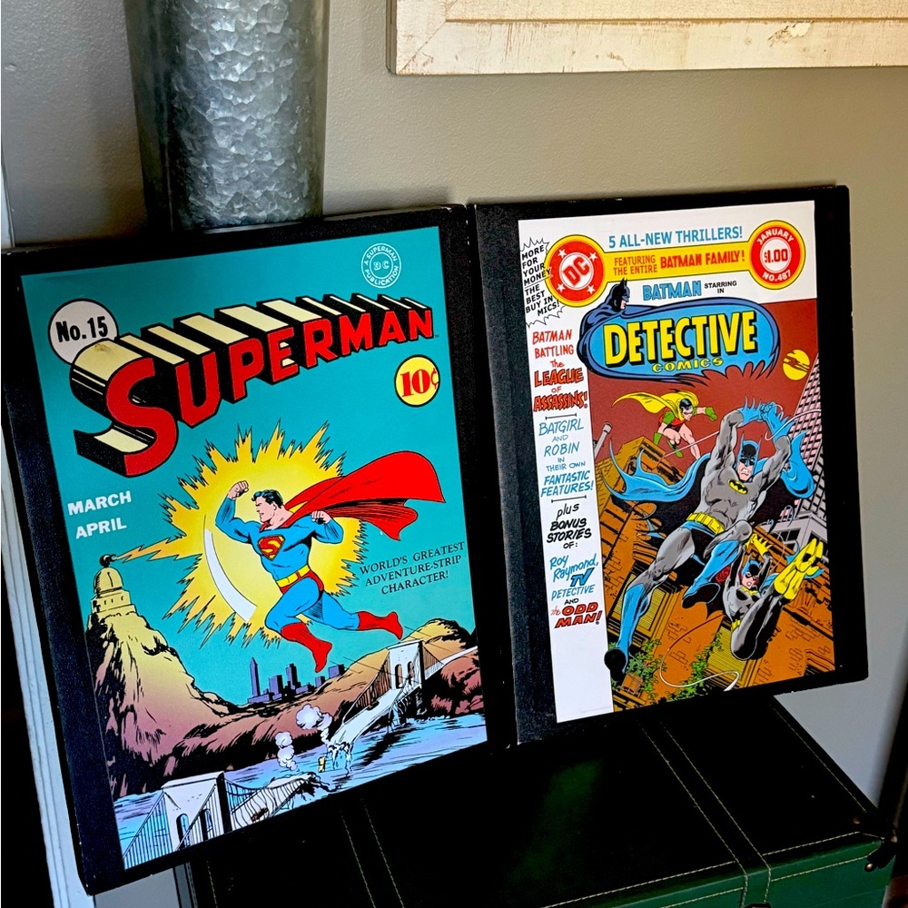 Two comic DC superhero canvas Batman and Superman